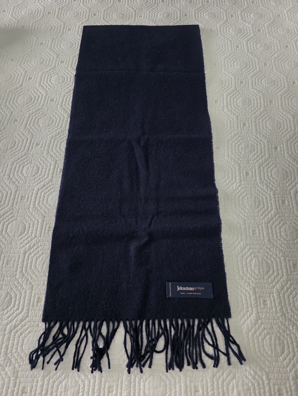 Johnstons of Elgin Dark Navy 100% Lambwool Scarf with Fringe 56"x12"